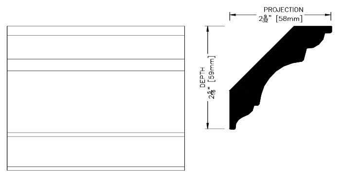 WHW34 Ornamental COLONIAL CORNICE MLDG 11/16"x3-1/4"  