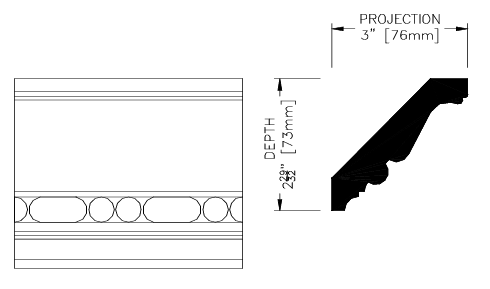  WHW686 Ornamental SAUSAGE & BEAD CORNICE MLDG 27/32"x4-5/32" 